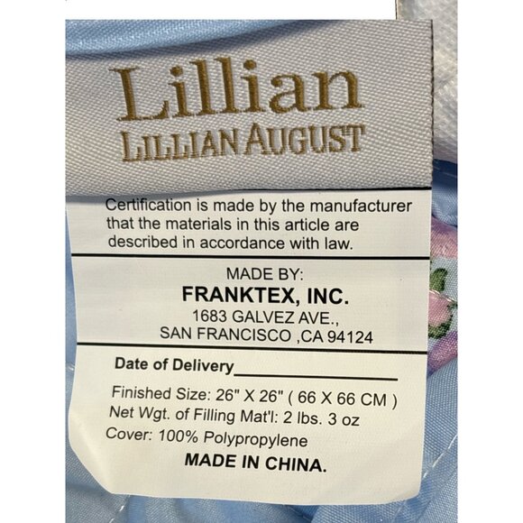 Floral Quilted Pillow Cover 26" X 26" By Lillian August Made By Franktex Inc. In - Picture 4 of 5